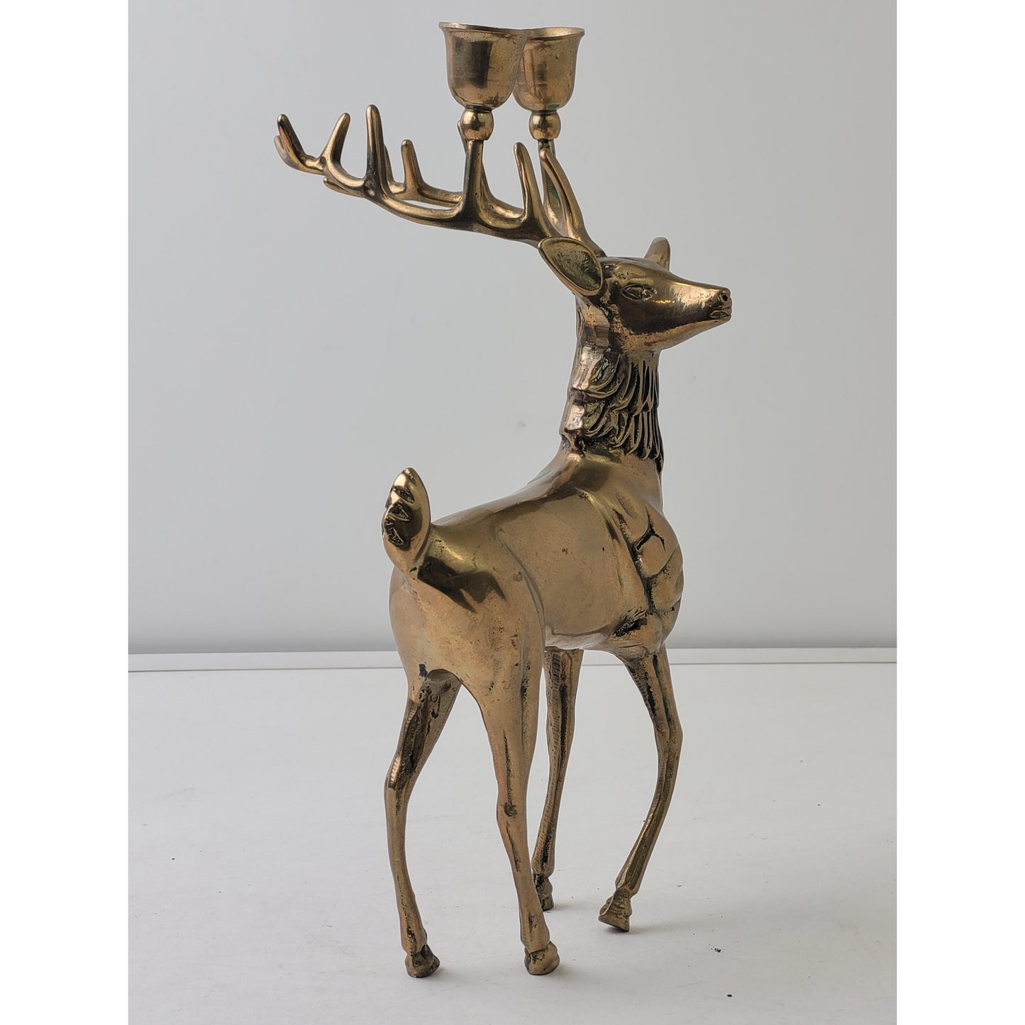 Vintage Solid Brass Reindeer Candlestick Holder 11 1/4" Tall