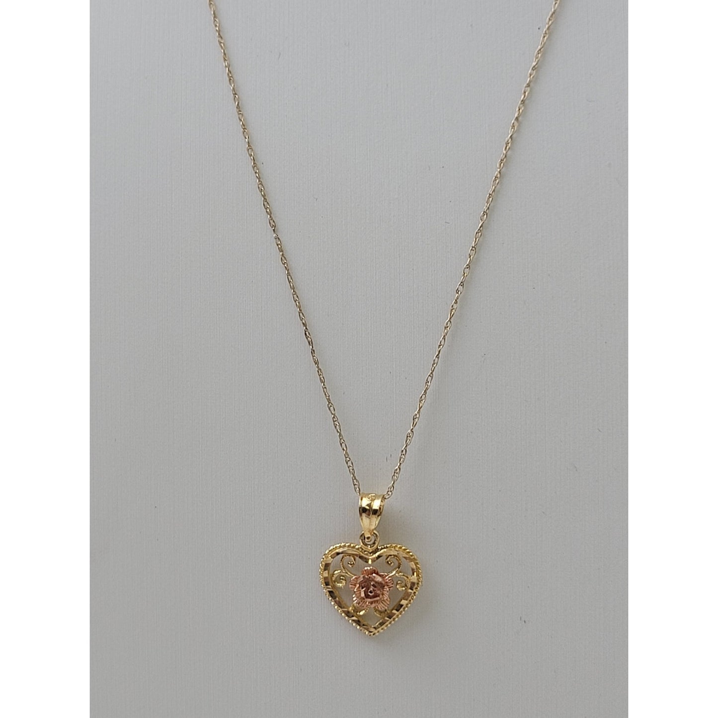 14K Black Hills Gold Rose & Heart Pendent on 10K Yellow Gold Dainty Chain
