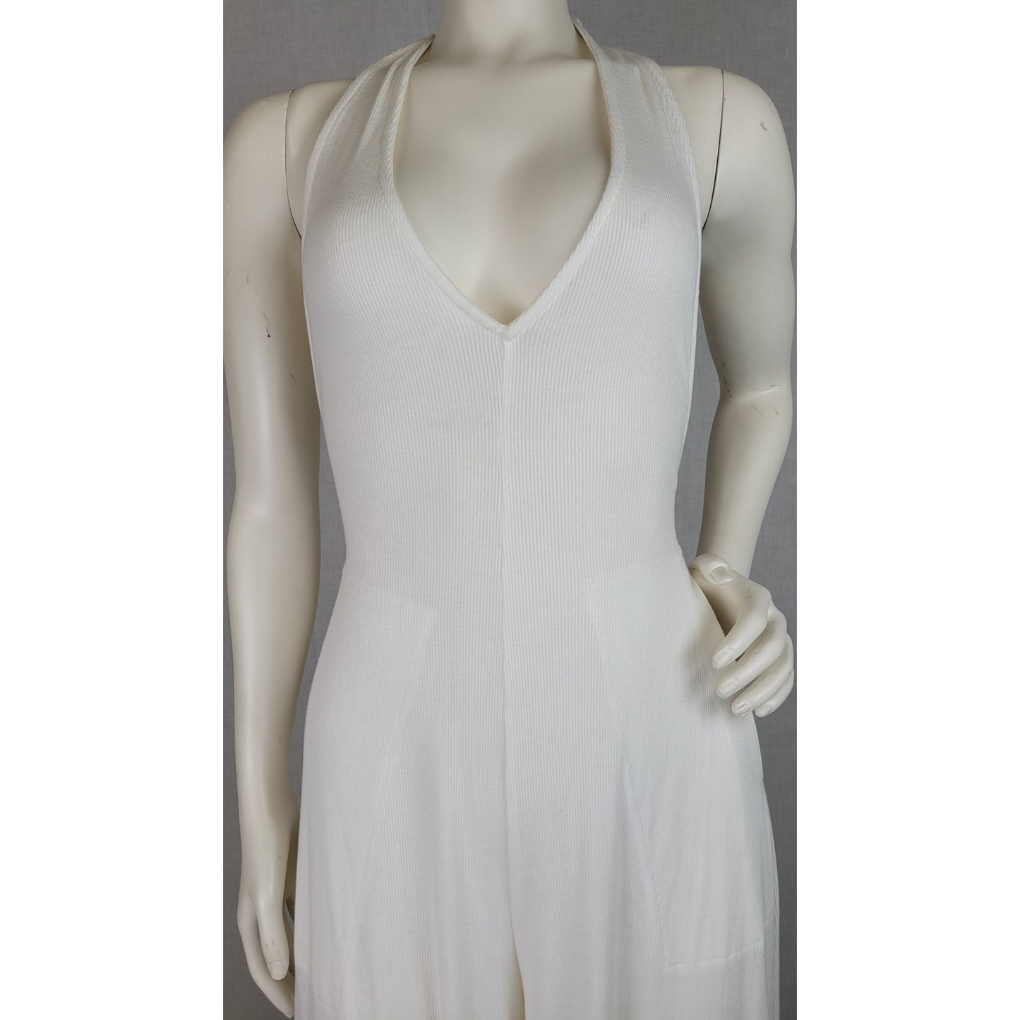 Free People 70s Bohemian Wide Leg Open Back Halter Jumpsuit in White Sz XS