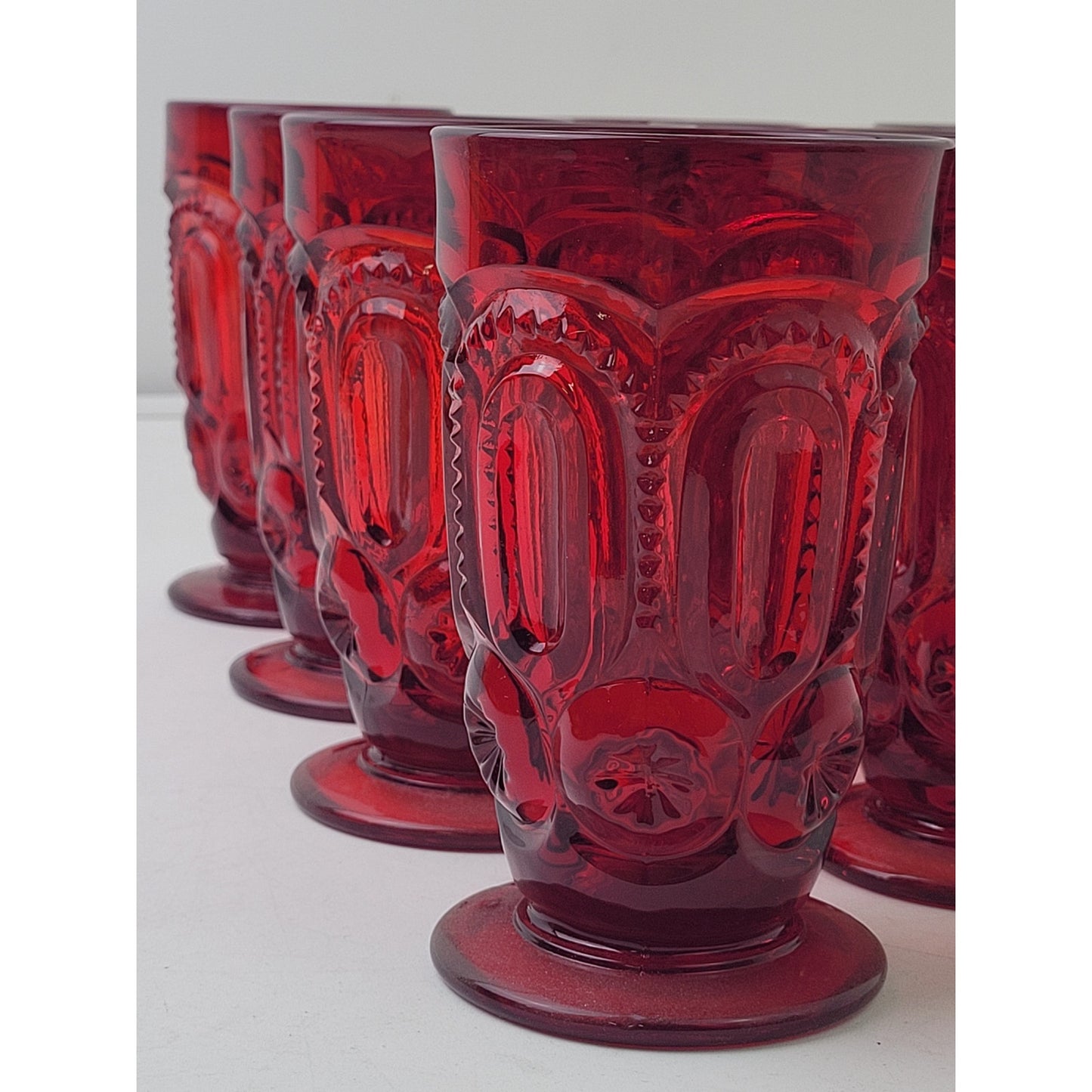 Set of 10- L.E. Smith Moon & Star Glass Ice Tea Glasses Red 5 1/2” Tall Top 3” W