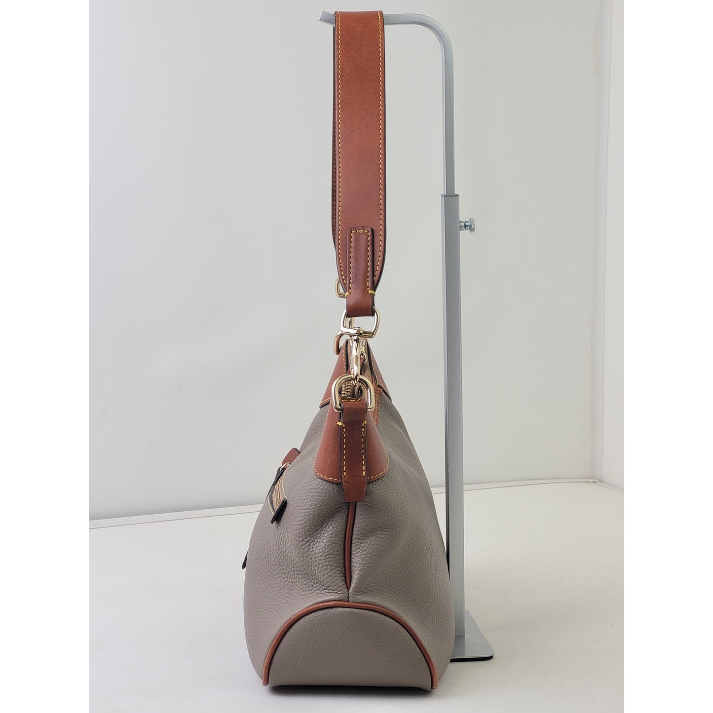 Dooney & Bourke Pebble Grain Small Hobo Shoulder Bag Taupe Body & Brown Trim