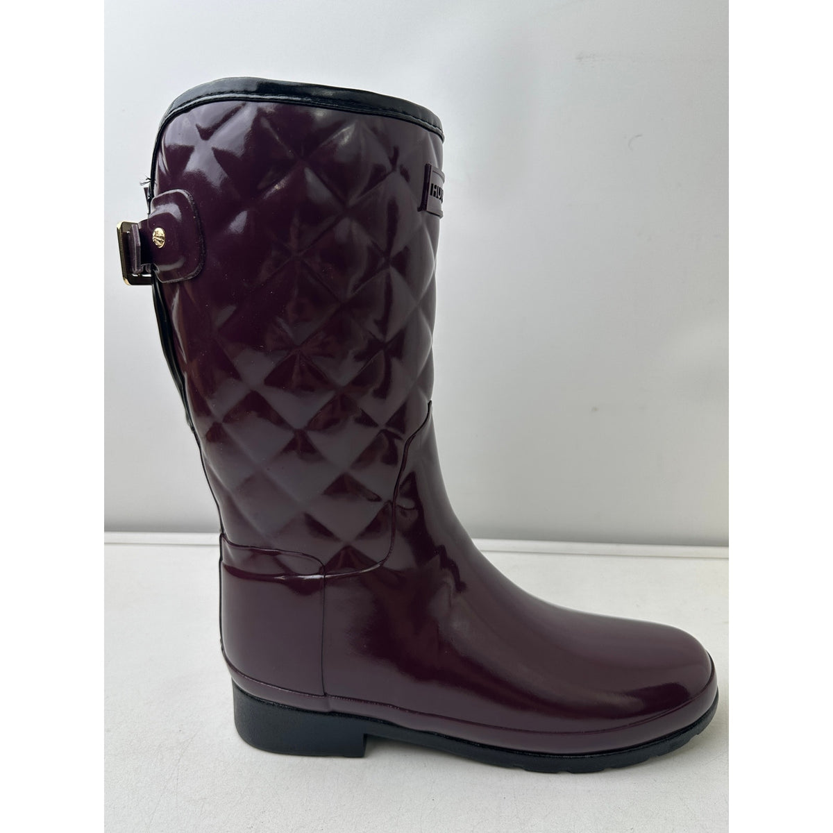 Hunter Refined Gloss Quilted Tall Deep Plum / Aubergine Rain Boots Women's Sz 7