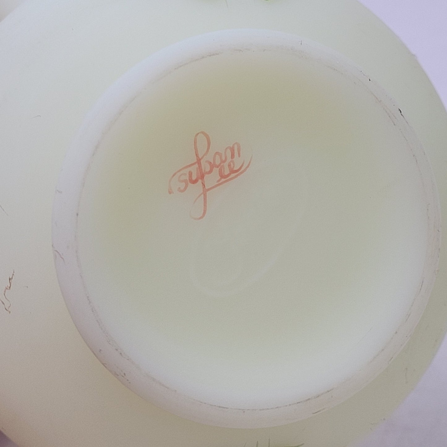 Vintage 1970s Fenton Custard Ruffle Vase Painted Pink Blossoms Signed