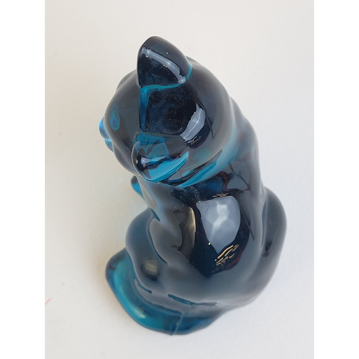 Vintage Fenton Glass Twilight Cobalt Blue Sitting Cat Kitten Figurine