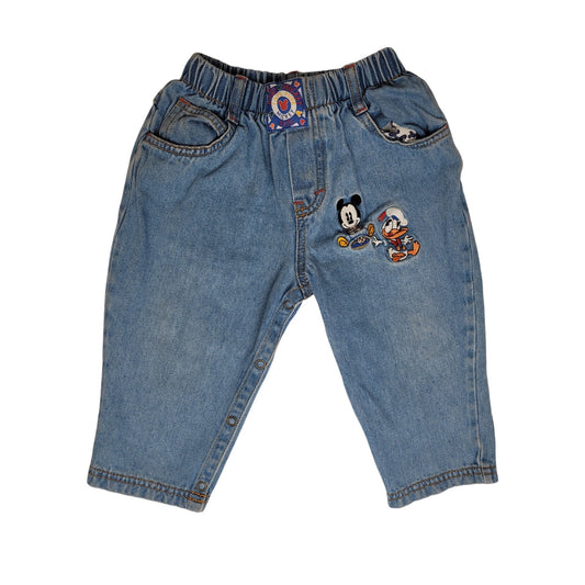 Vintage Micky & Co. Blue Denim Trousers w Embroidered Disney Characters Sz 18M