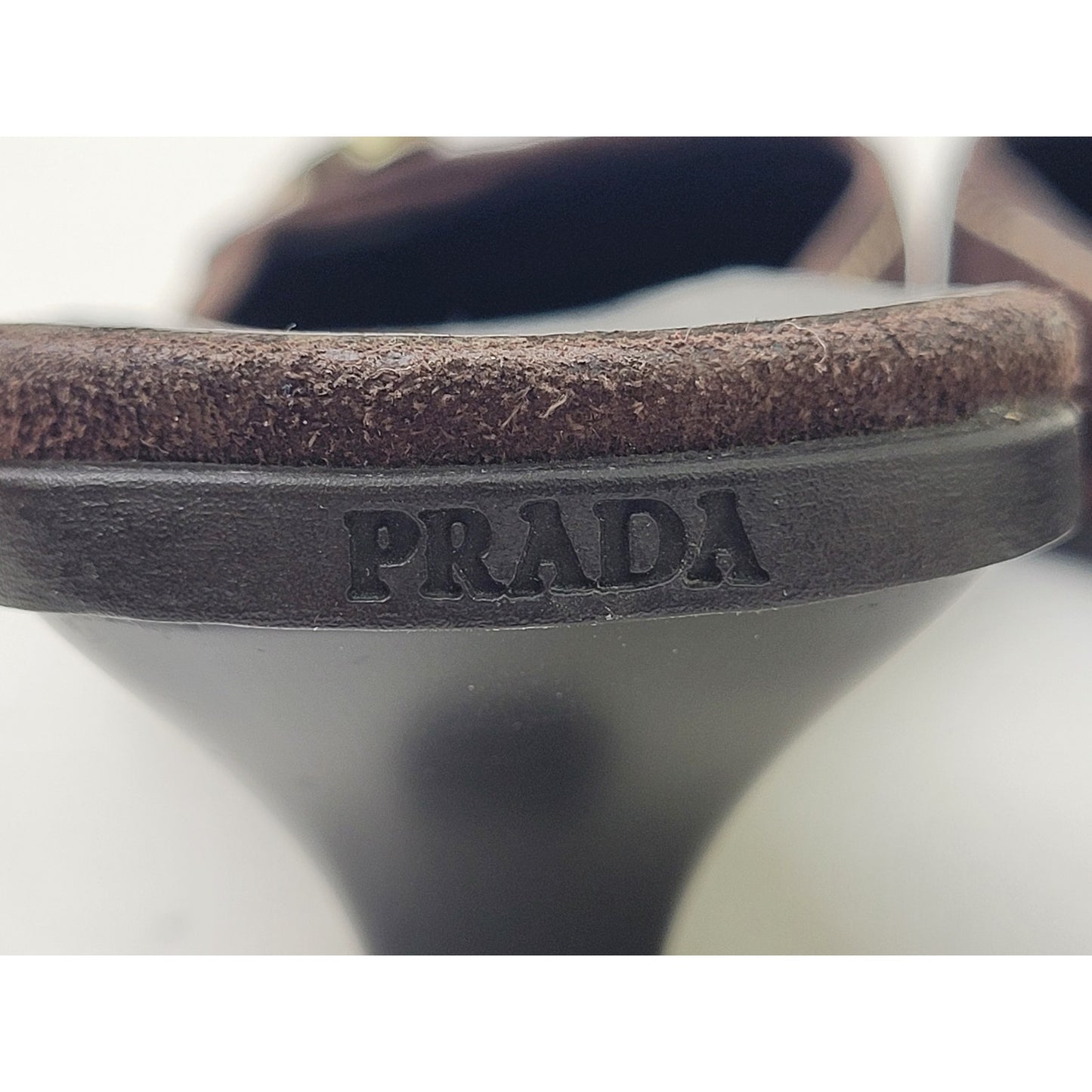 VTG PRADA Brown Suede Leather Mules Contrast Stitching Silver Hardware Sz 37.5