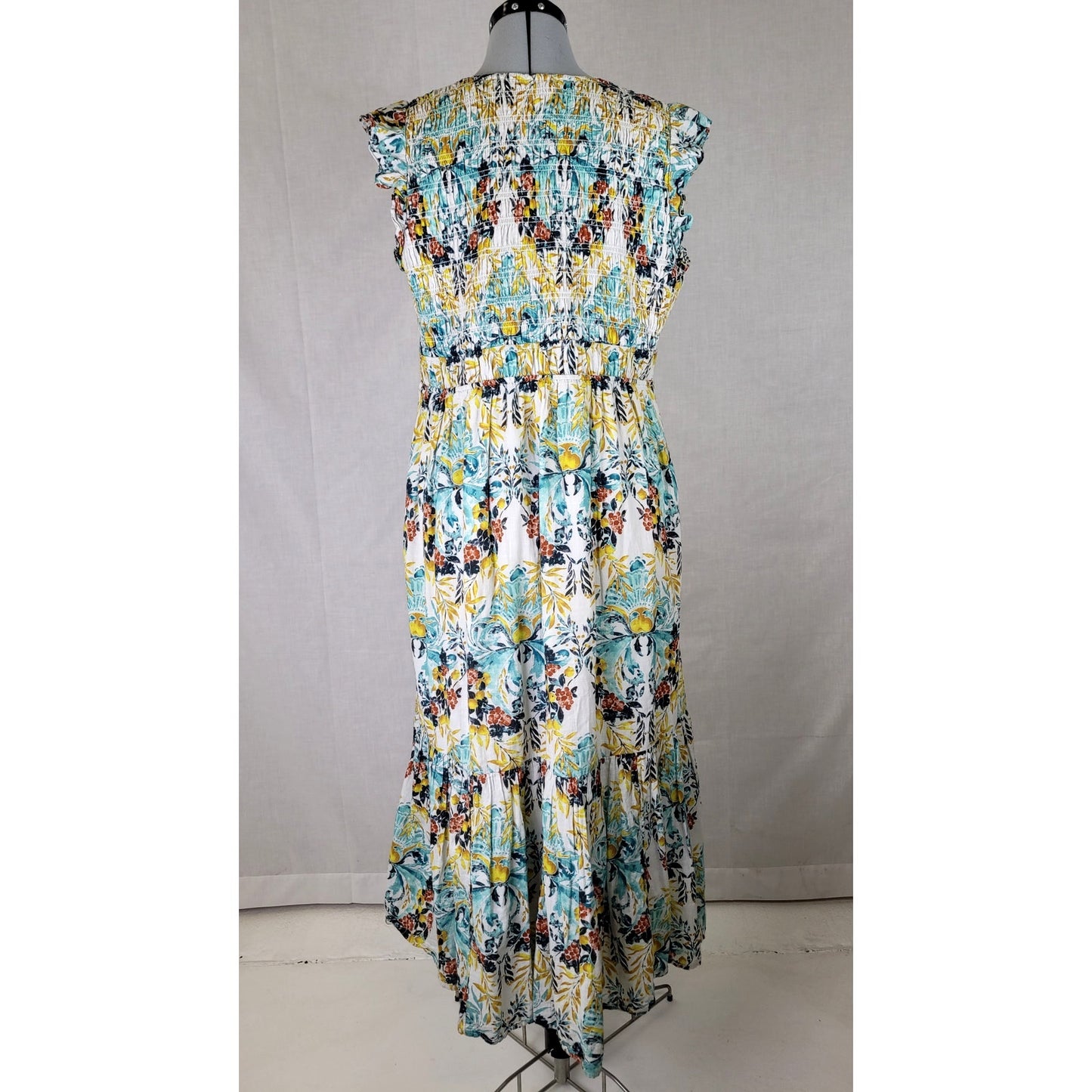 Anthropologie The Peregrine Midi Dress Floral Print Smocked Bodice Sz L