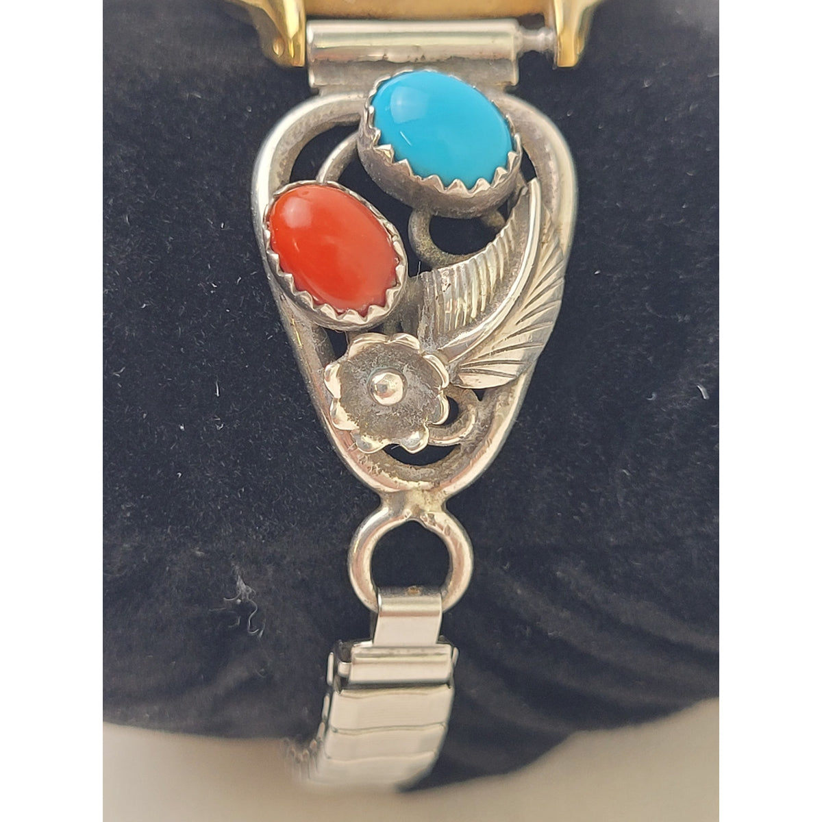 Vintage Signed Sterling Silver Turquoise Watch Band w Disney Mickey Mouse Watch