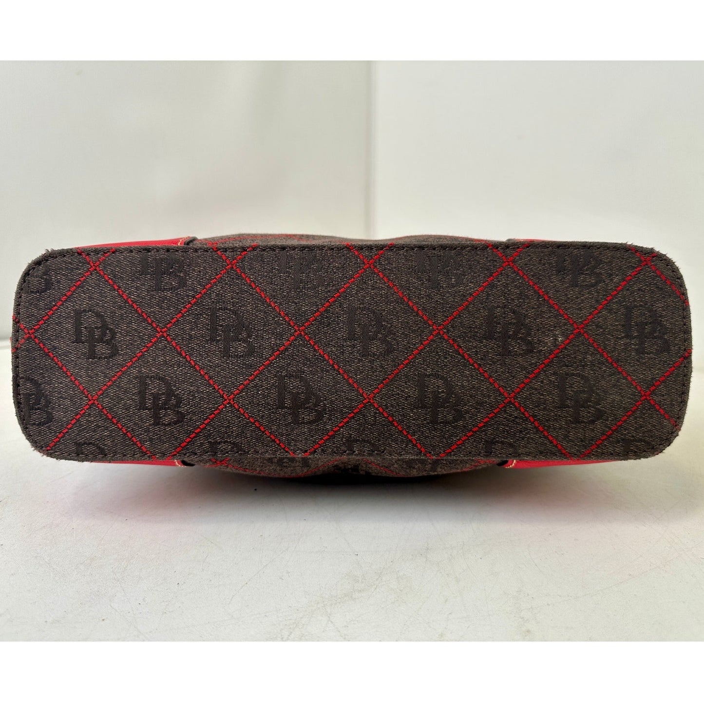 Dooney & Bourke Gretta Signature Brown / Red Monogram Coated Cotton Purse
