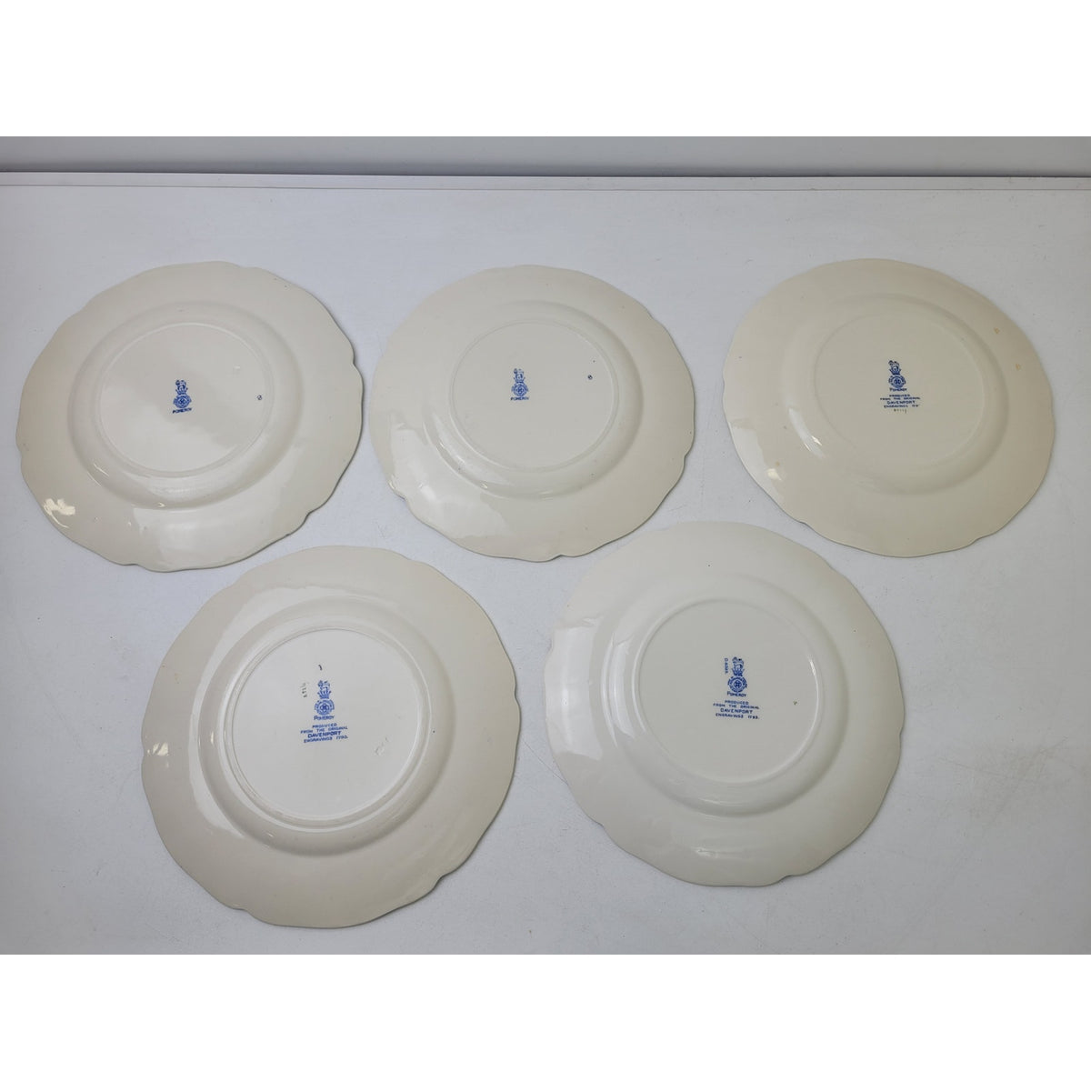 Vintage Royal Doulton Blue & White Pomeroy Pattern D6323 Dinner Plate Set of 5