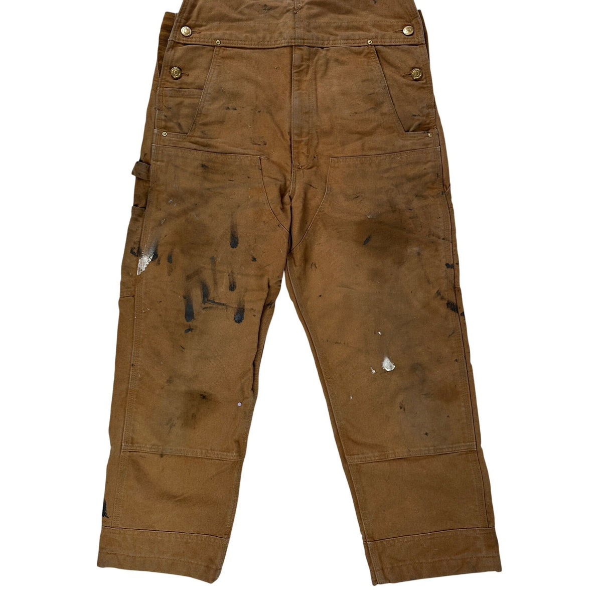 VTG Carhartt Distressed Brown Duck Canvas Double-Knee Overalls Men's Sz 38 x 28