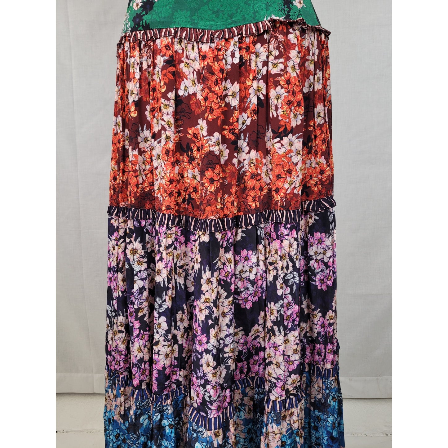 Bhanuni by Jyoti for Anthropologie Anarosa Tiered Maxi Skirt Floral Print Sz 8