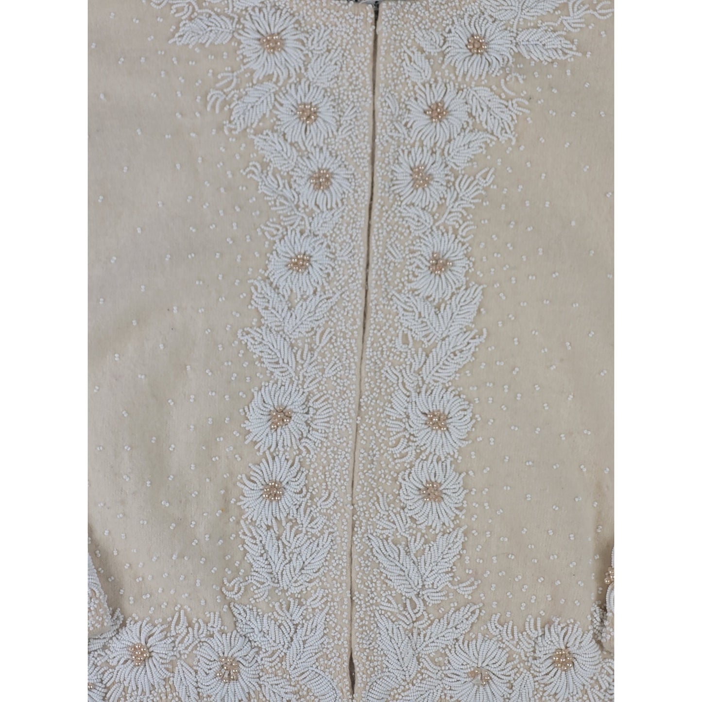 1950s Vintage Margaret's Intricately Beaded Cropped Creme White Sweater Sz XS/S