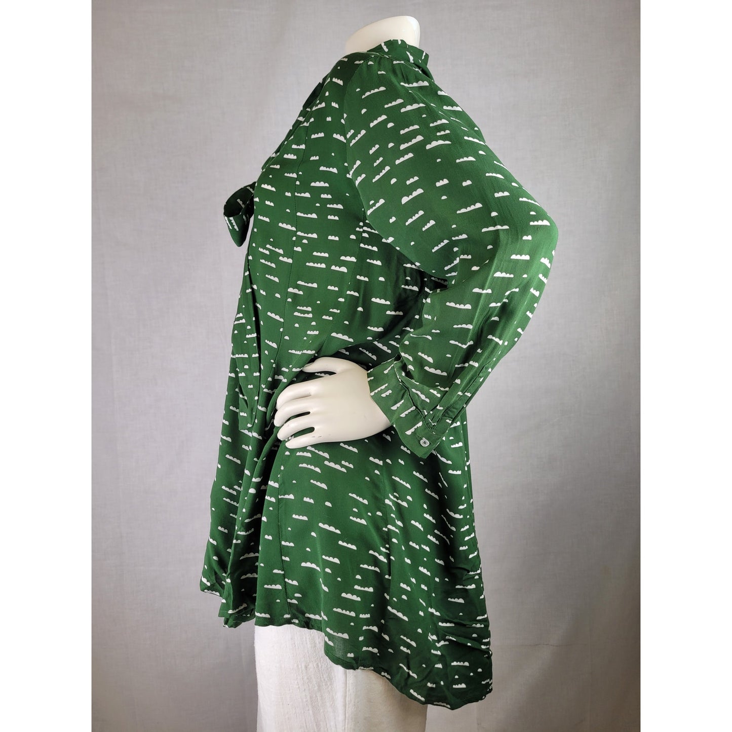 Anthropologie Maeve Green & White 3/4 Sleeve Tunic Top Women's Sz L