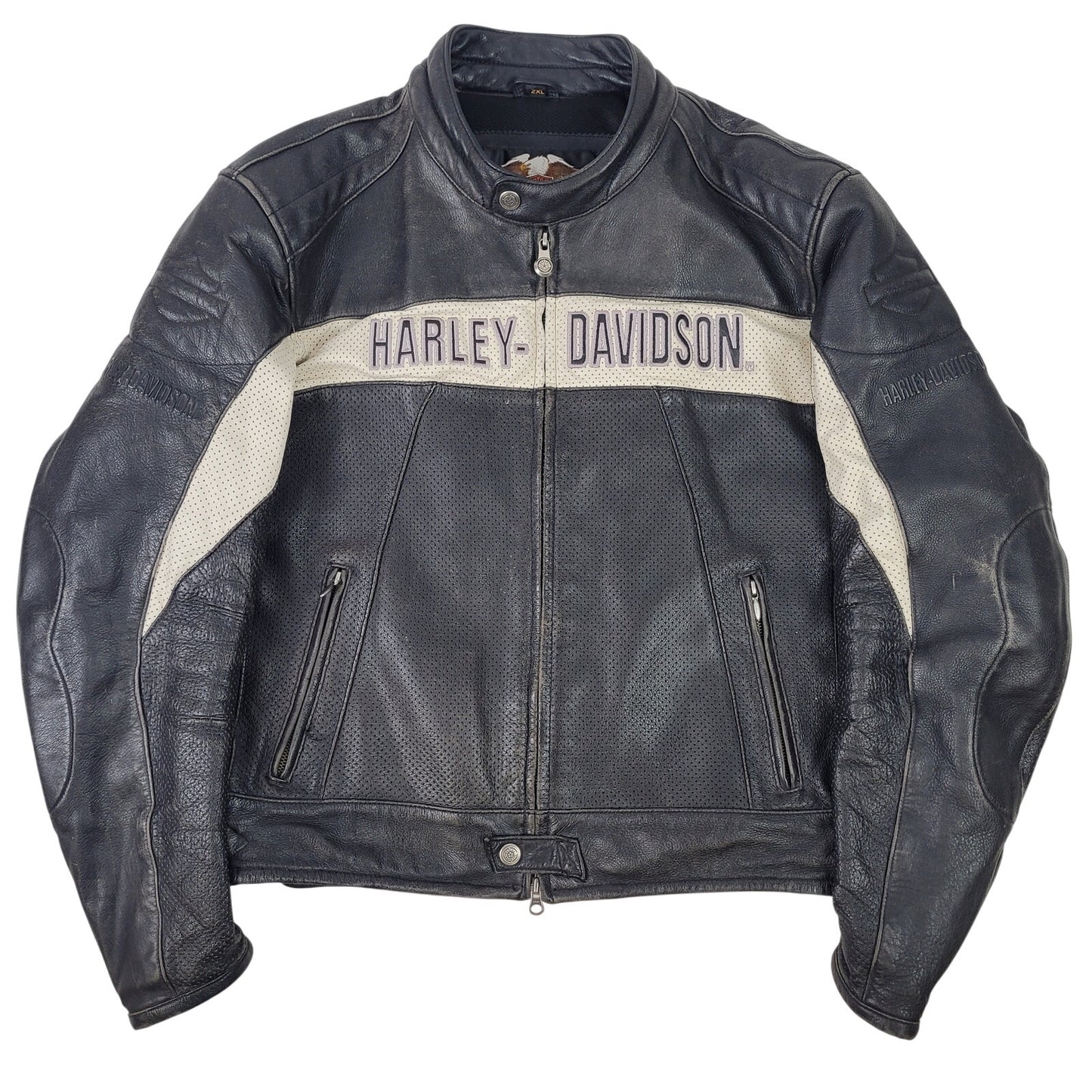 Vintage Harley Davidson Shreveport Perforated Leather Moto Jacket Men's Sz 2XL