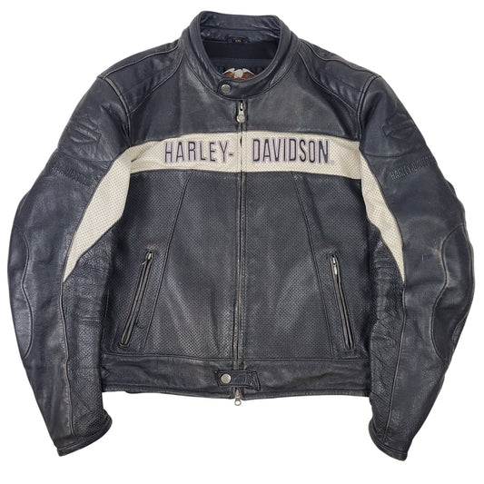 Vintage Harley Davidson Shreveport Perforated Leather Moto Jacket Men's Sz 2XL