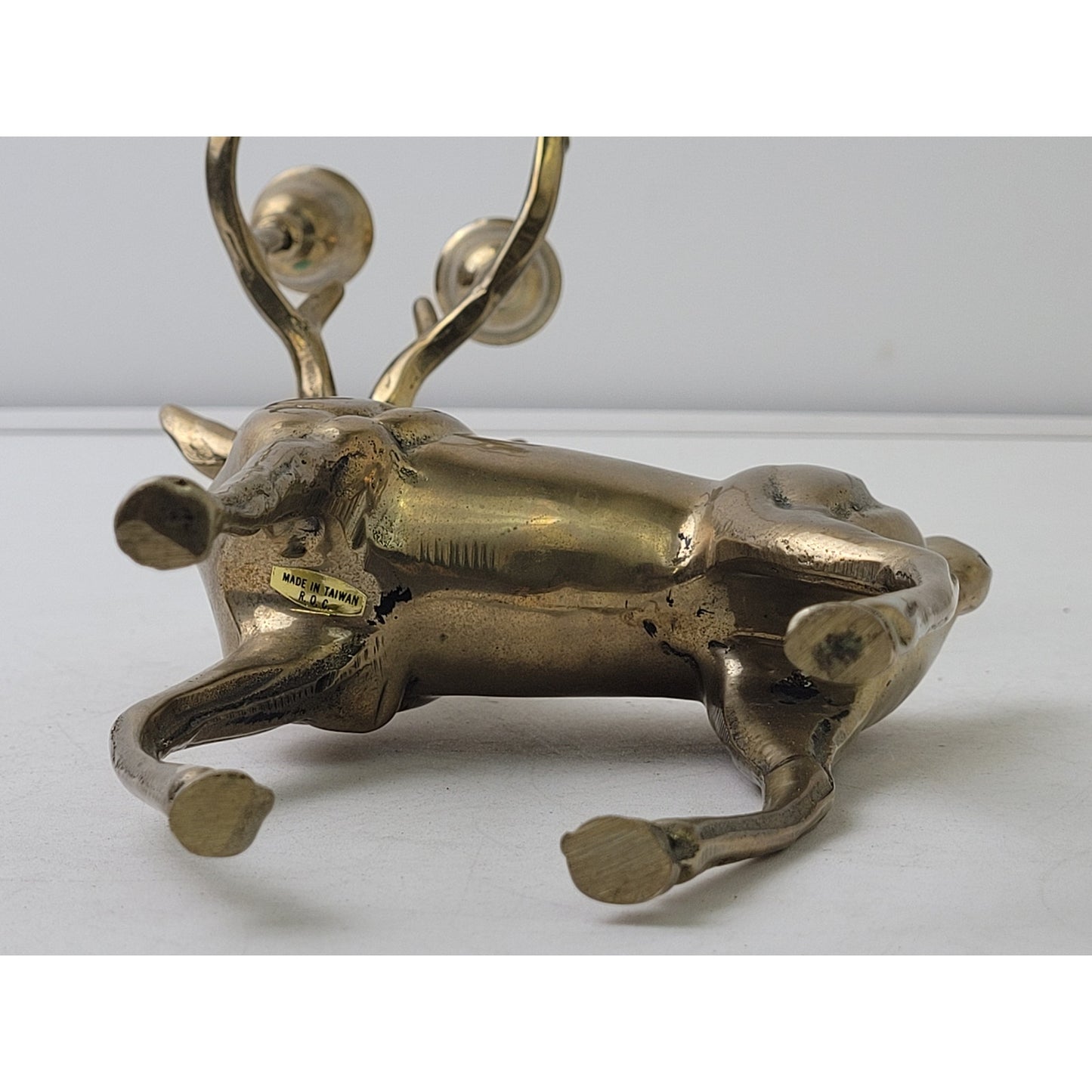 Vintage Solid Brass Reindeer Candlestick Holder 11 1/4" Tall