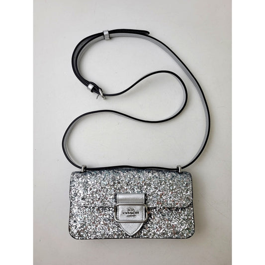 Coach Morgan Crossbody Clutch Bag Silver Glitter & Leather EUC