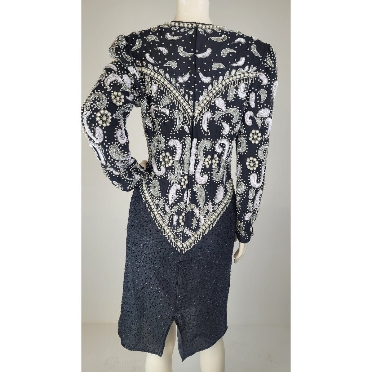 1980s SCALA Milano Paris Silk Beaded Sequined Cocktail Evening Dress Sz S/M