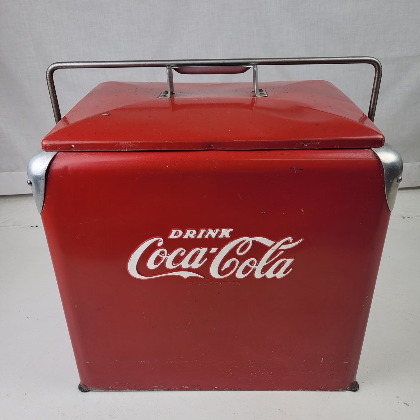Vintage 1950s Coca-Cola Metal Cooler Progress Refrigerator Co. 19"x18"x13"