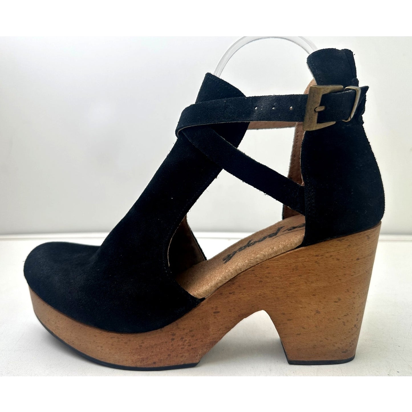 Free People Black Suede Cedar Platform Wood Clogs Women's Sz 39