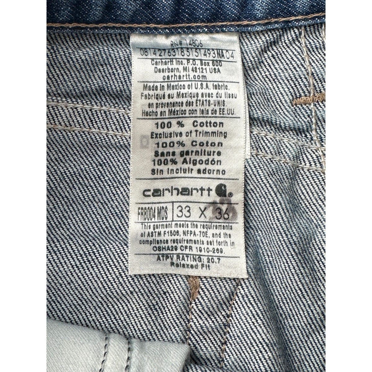 Carhartt FRB004 MDS Flame-Resistant Relaxed Fit Denim Jeans Men's Sz 33x36