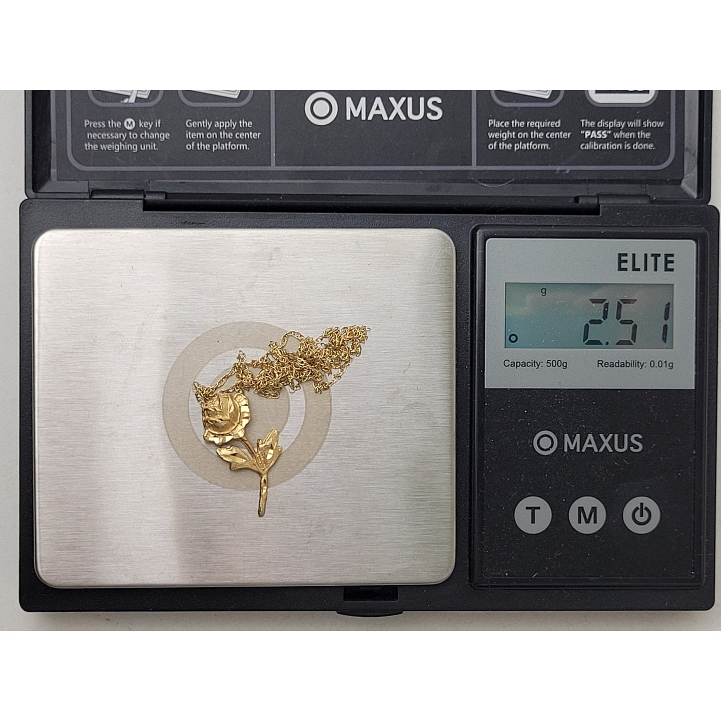 14K Solid Yellow Gold Rose Pendant on Dainty 18" Chain | 2.51 Grams