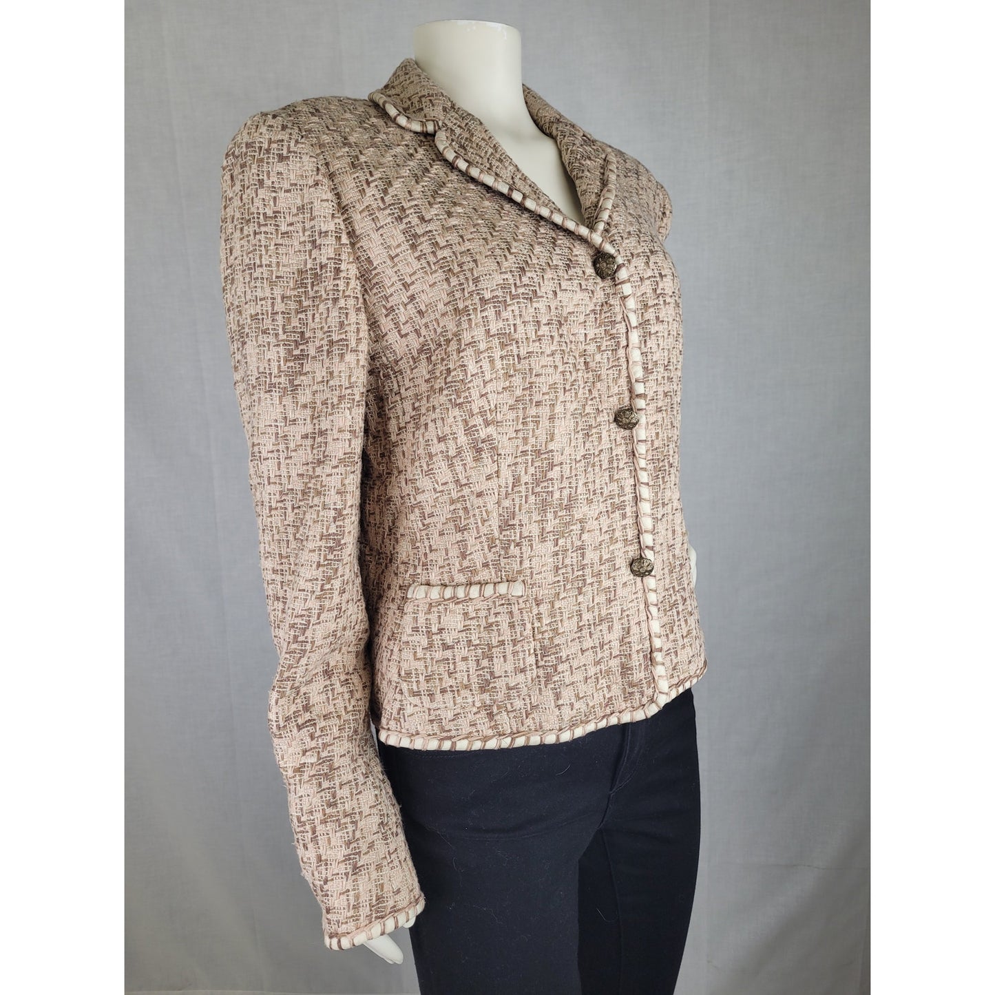 Y2K Elie Tahari Tweed Blazer Jacket w Silk Lining Sz M/L MSRP $548