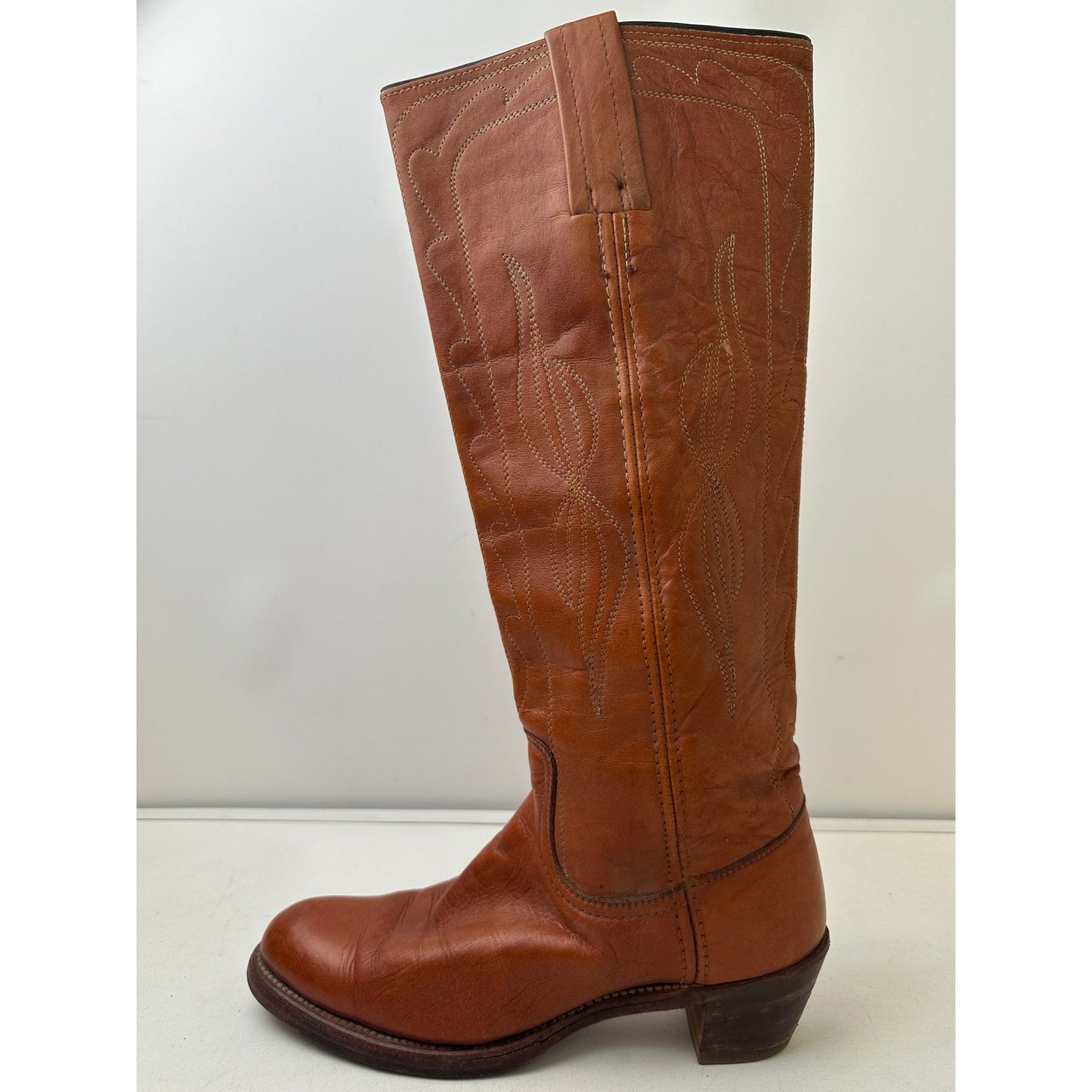 Vintage Frye Campus Cognac Leather Tall Western Boots Women's Sz 7.5