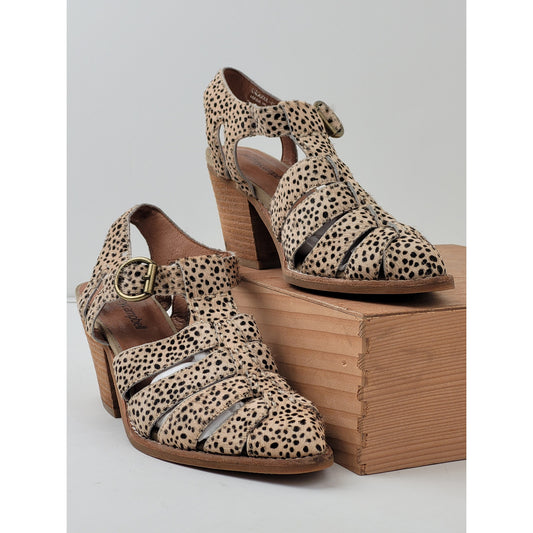 Jeffrey Campbell Leopard Print Calf Hair Strappy Bootie Heels Sz 6.5 EUC