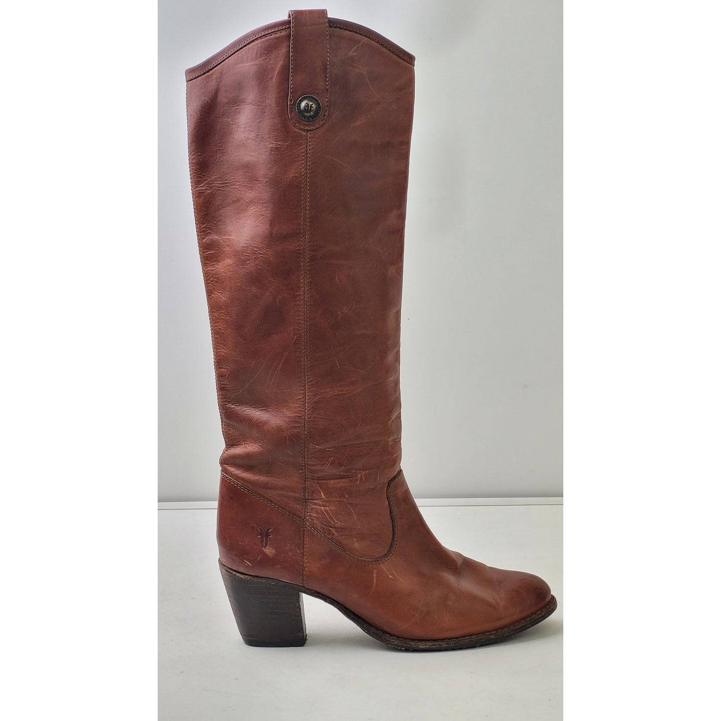 FRYE Melissa Button Tall Riding Boot Cognac Brown Leather Knee-High Sz 8
