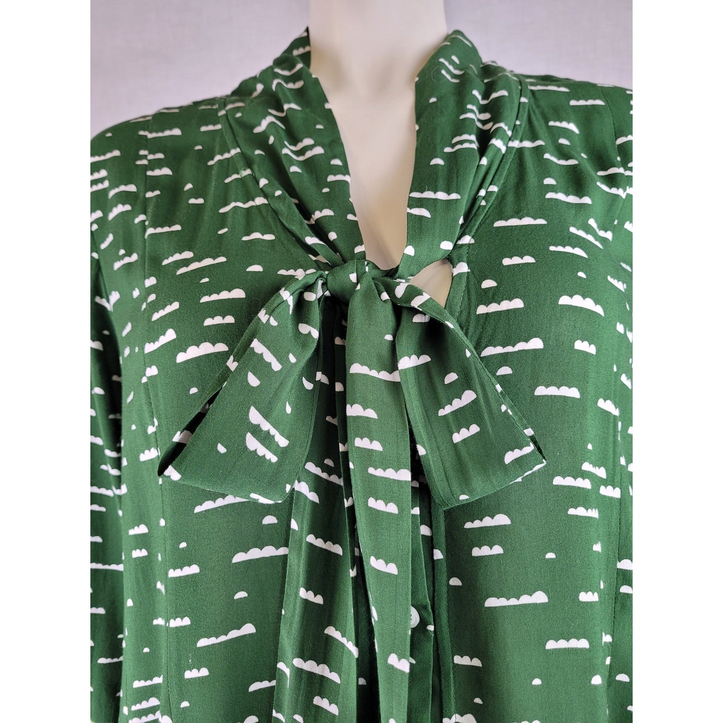 Anthropologie Maeve Green & White 3/4 Sleeve Tunic Top Women's Sz L
