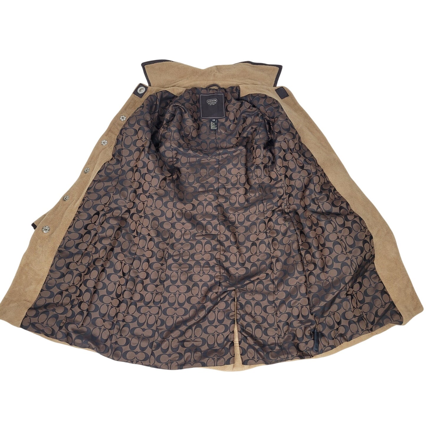 Coach Tan Mohair/Wool Brown Leather Trim Overcoat Sz XS