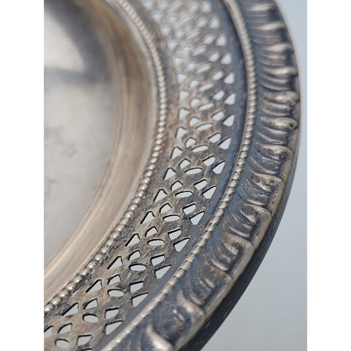 Vintage Sterling Silver Weighted Compote Pedestal Dish ft Pierced Lattice Border