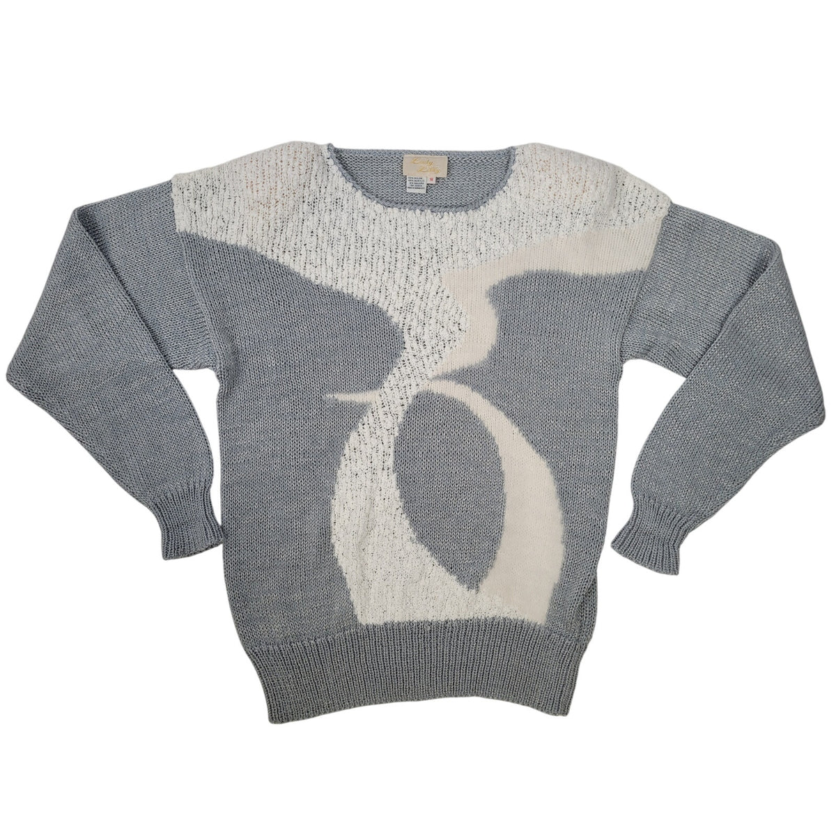 Vintage 80s Lady Lily Abstract Design Grey & White Sweater Angora Women's Sz M/L