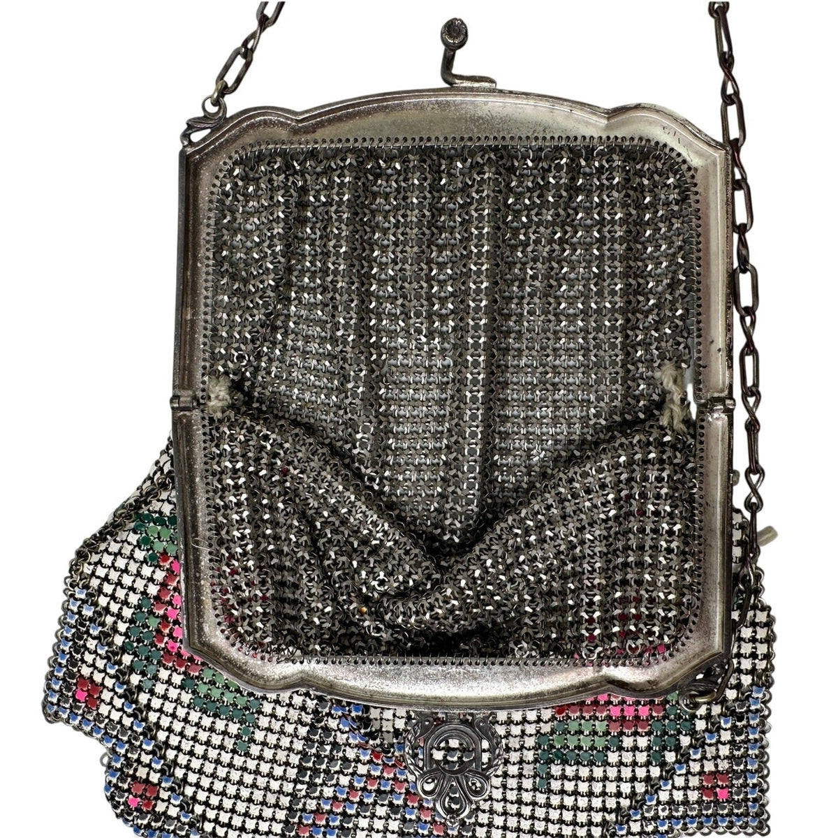 Antique 1920s Art Deco Painted Metal Mesh Flapper Purse
