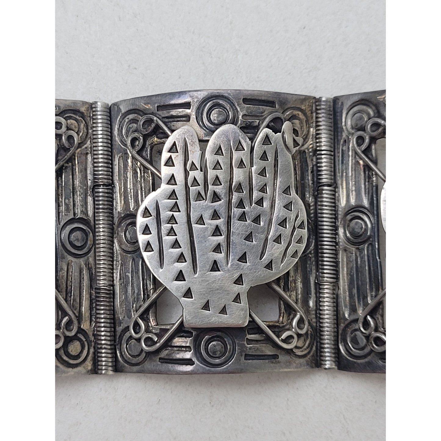 Vintage 1940s Mexican Sterling Silver Panel Bracelet in Original Box