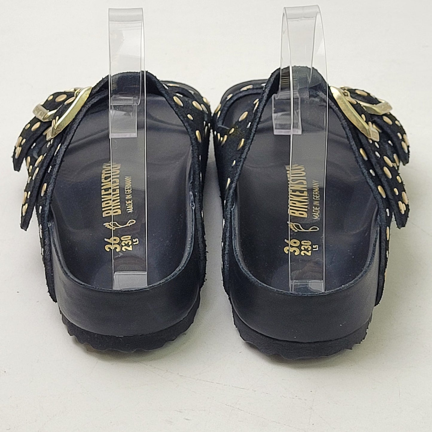 Birkenstock Arizona Rivet Sandals Black Suede Gold-Tone Studs Women's Sz 36 (5)