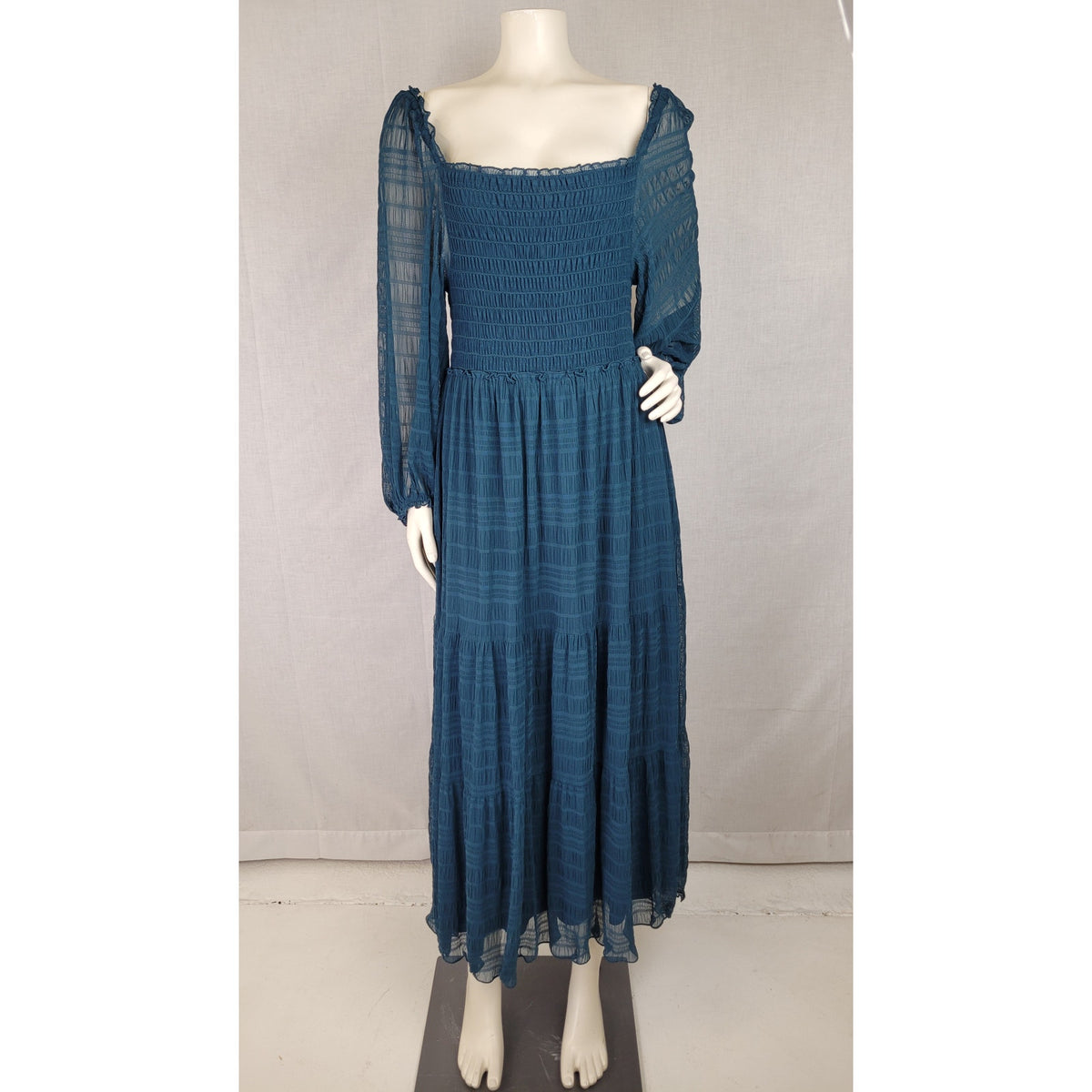 Max Studio Square Neck Smocked Maxi Dress in Marine Sz M MSRP $178