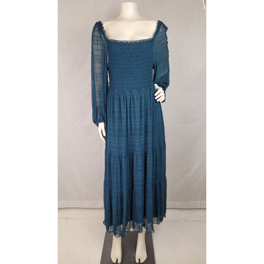 Max Studio Square Neck Smocked Maxi Dress in Marine Sz M MSRP $178