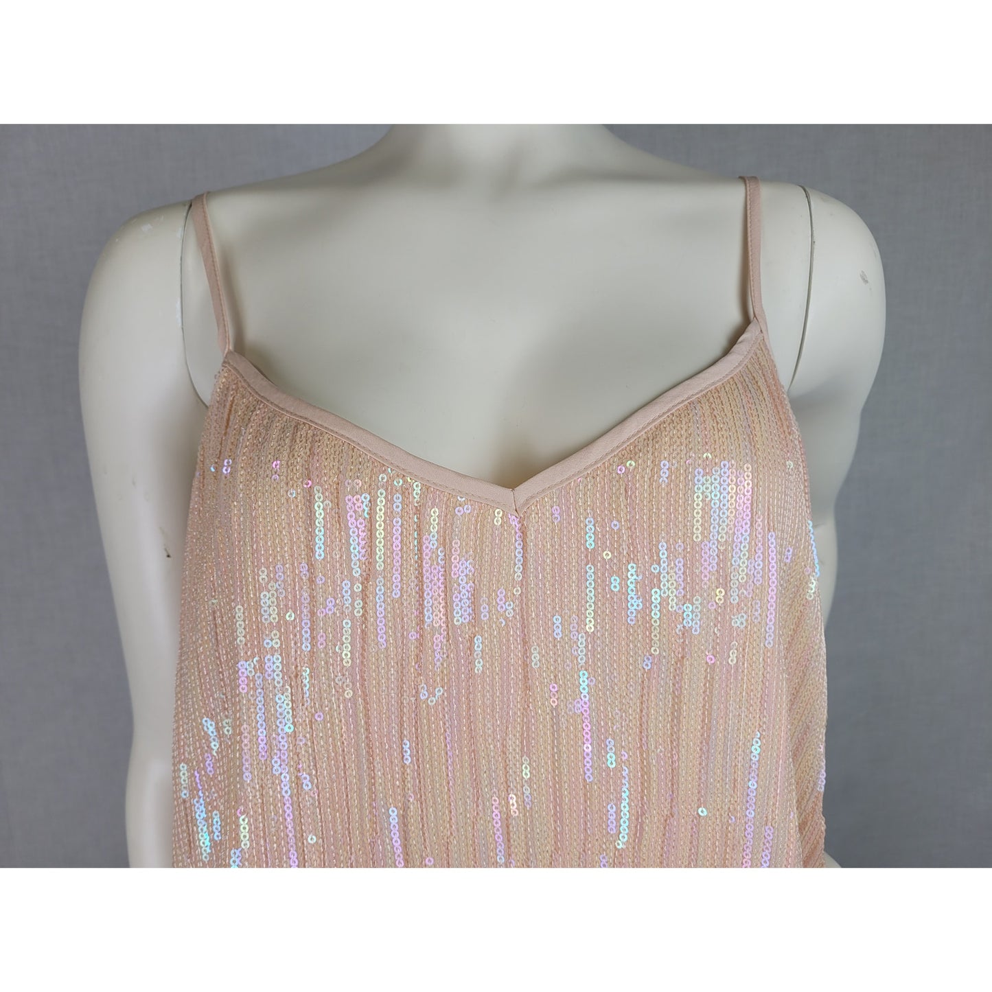 Anthropologie Amelie Iridescent Sequin Camisole Ruffled Hem Pink/Rose Sz 6 NWT