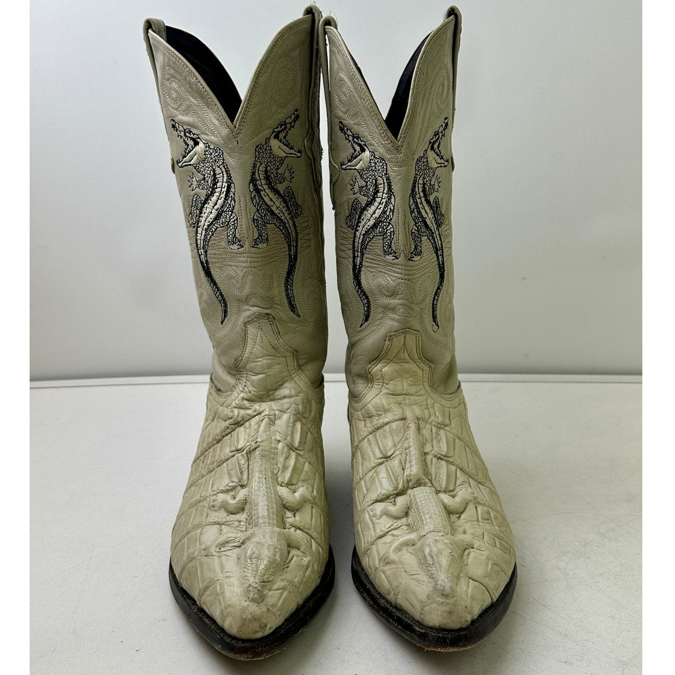 Vintage Rodeo Bravo Bone Embroidered Crocodile Western Boots Men's Sz 10.5 (Mex 28.5)