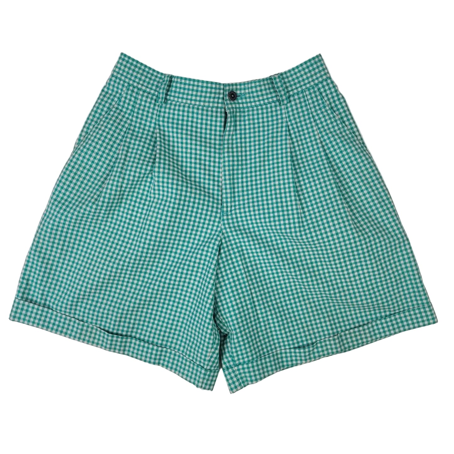 VTG 90s LizSport High Rise Green Plaid Pleated Shorts Women's Sz 28" Waist