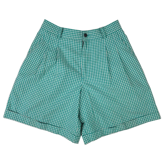 VTG 90s LizSport High Rise Green Plaid Pleated Shorts Women's Sz 28" Waist
