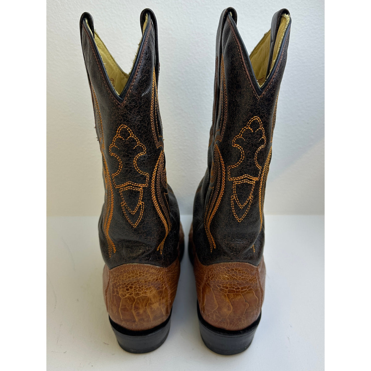 Arangos Genuine Ostrich Leg Cognac Western Cowboy Boots Men's Sz 8