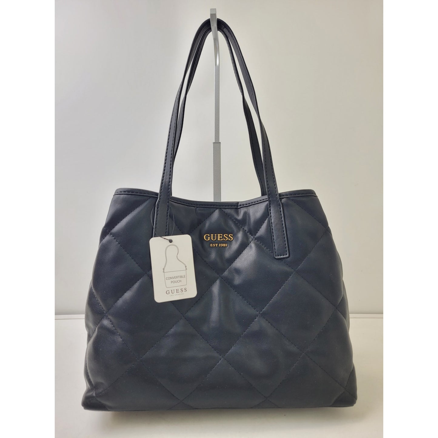 Guess Vikky Tote Handbag 2-Piece Set Black Quilted Faux Leather NWT