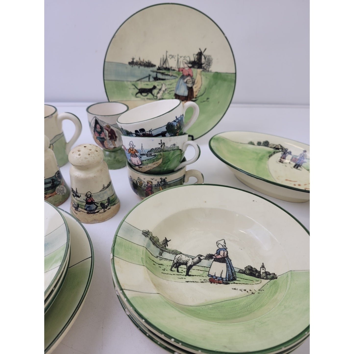 Antique G.S. Zell Baden & Haag Pottery Dutch Scenes Hand Painted Lot of 25