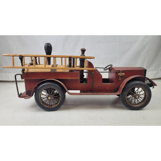 Vintage 1930s Leanardo Luna Wood & Metal Fire Truck w Ladders | Large Toy