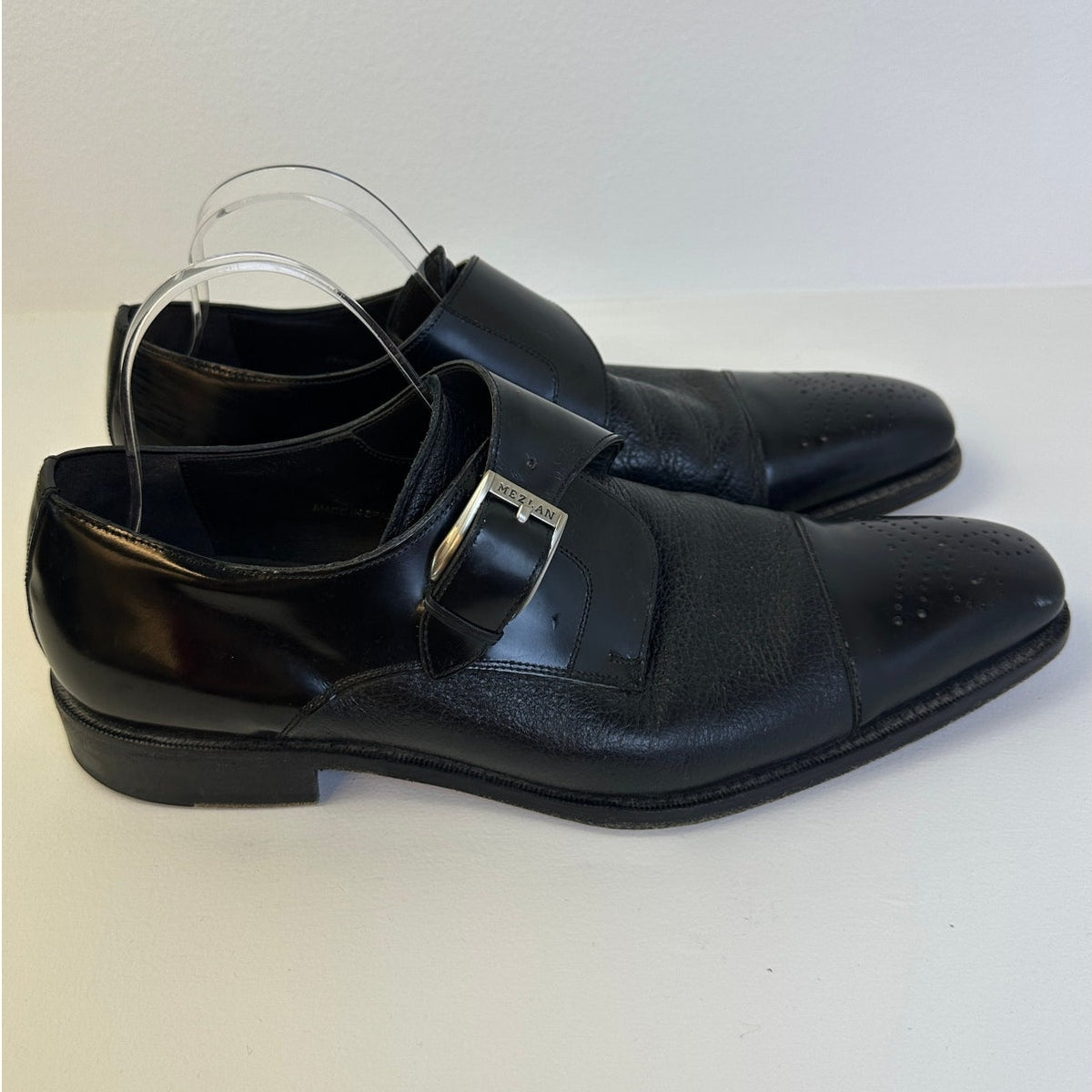 Mezlan Phoenix Black Leather Cap Toe Single Monk Strap Dress Shoes Men's Sz 10.5
