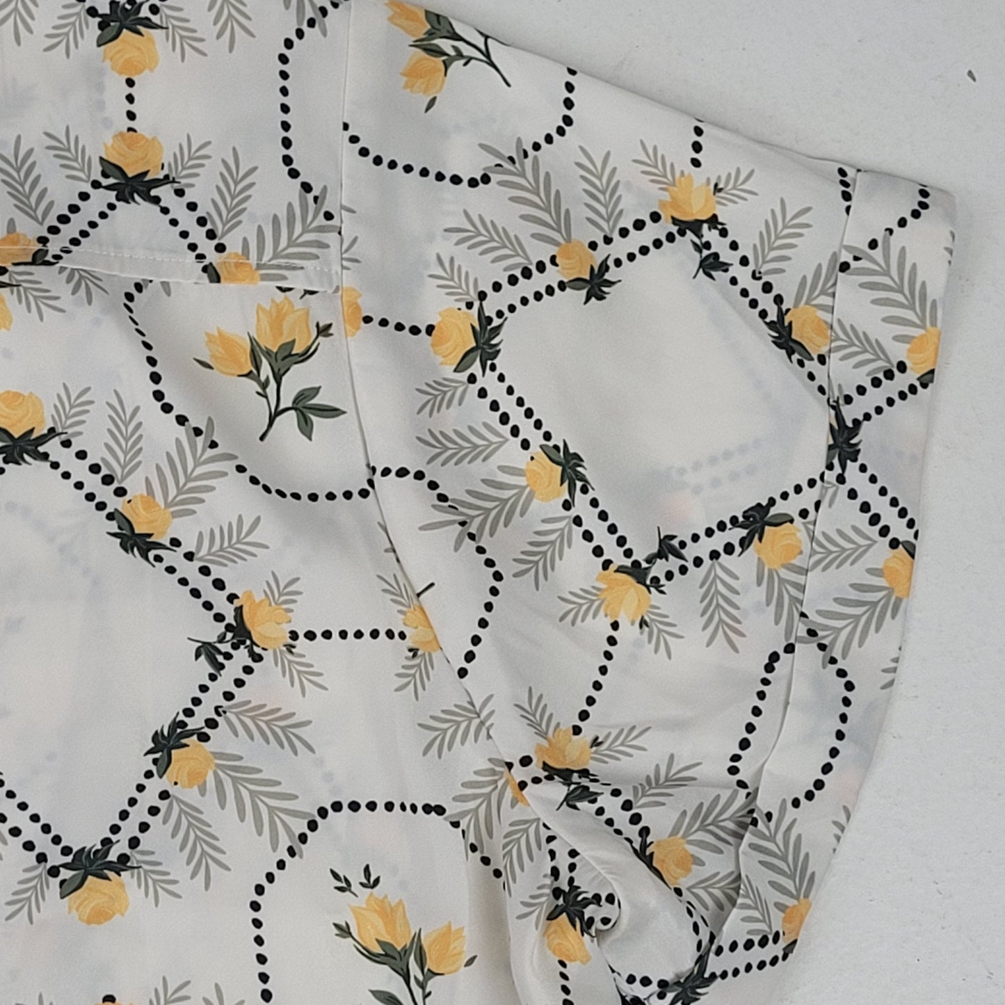 Anthropologie Brenna Short-Sleeved Button-Down Shirt Yellow Green White Sz XL